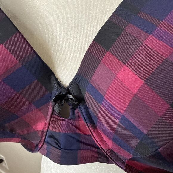 Torrid Curve Full Coverage Bra Blue Red Plaid Check Size 48 DDD Underwire Molded - Picture 3 of 11